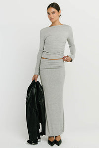 Bonnie Polka Dot Maxi Skirt in Grey