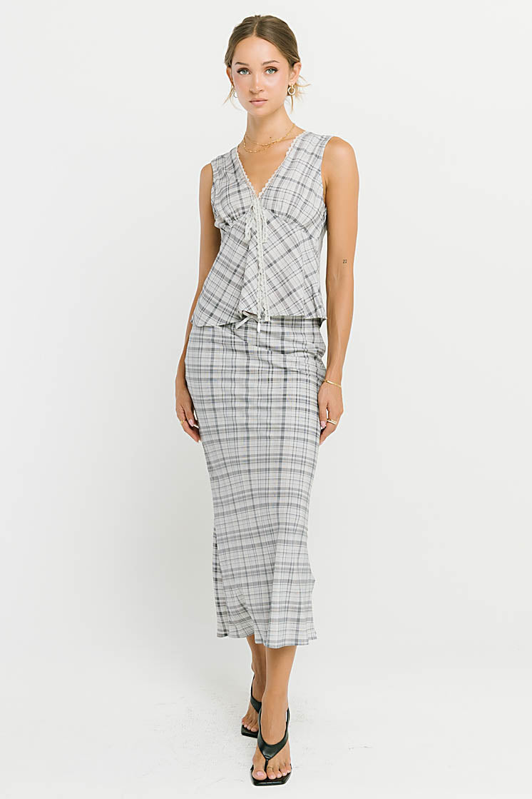 Jenna Plaid Maxi Skirt in Blue