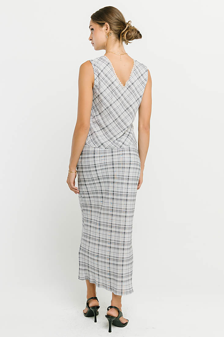 Jenna Plaid Maxi Skirt in Blue