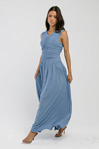 Kandi Ruched Maxi Dress in Blue - FINAL SALE