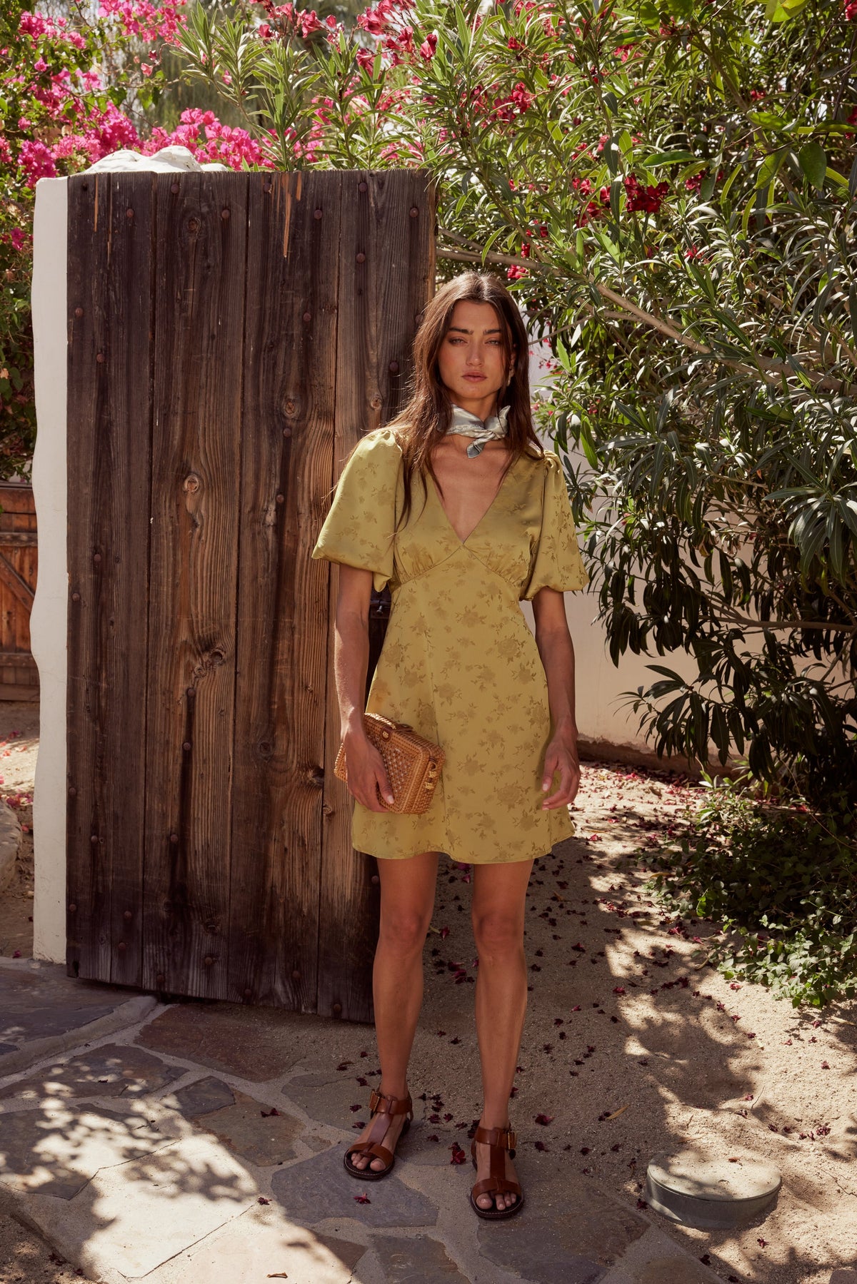 Brenna Floral Mini Dress in Chartreuse - FINAL SALE