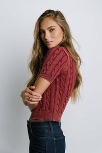 Halle Cable Knit Top in Red
