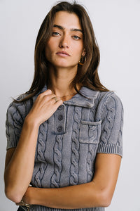 Halle Cable Knit Top in Blue